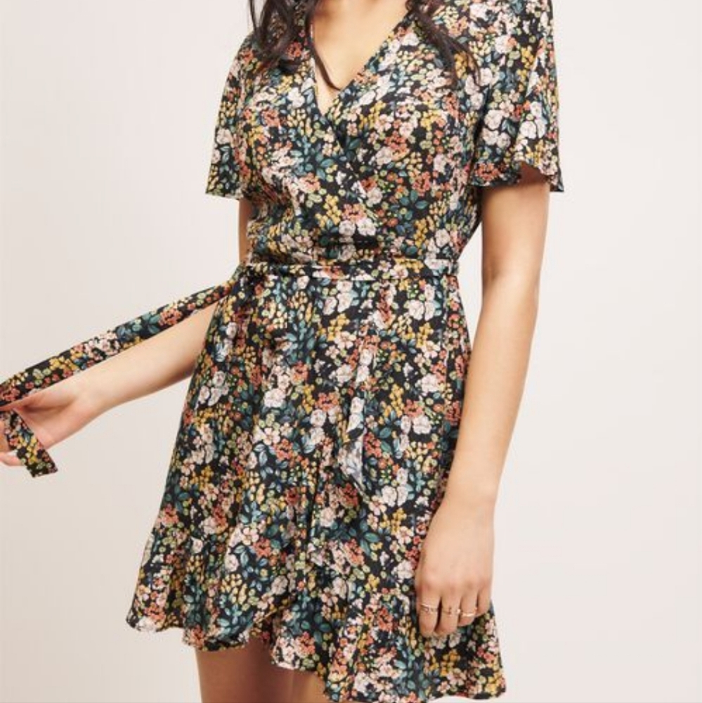 Dynamite Floral Ruffle Wrap Dress